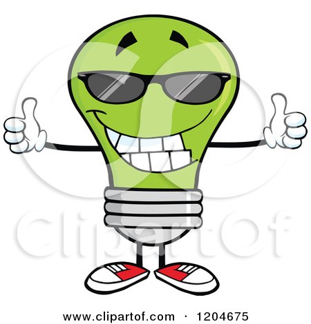 450x470 Cartoon Of A Happy Green Light Bulb Mascot Holding Two Thumbs Up