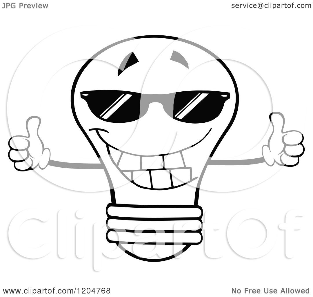 1080x1024 Cartoon Of A Happy Black And White Light Bulb Mascot Holding Two