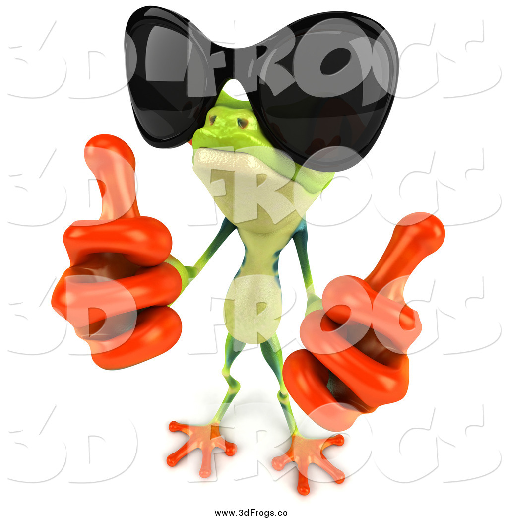 1024x1044 Illustration Of A 3d Frog Wearing Sunglasses And Holding Up Two