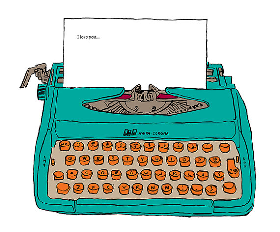 570x472 Greeting Card, Birthday Typewriter, Writer, Green, Orange