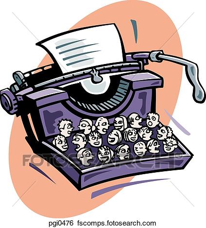 424x470 Stock Illustration Of Drawing Of A Typewriter, With People's Heads