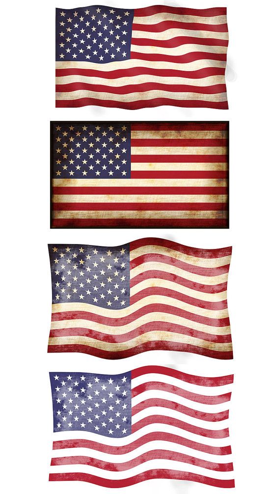 570x1006 Digital Png Jpg American Flag Clipart, 4 Vintage American Flags