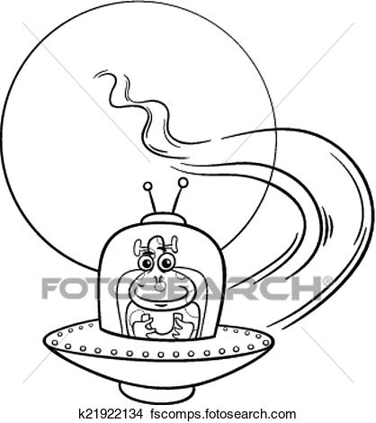 418x470 Clipart Of Alien In Ufo Cartoon Coloring Page K21922134
