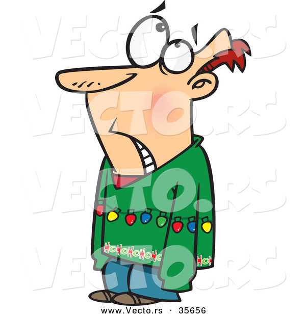 600x620 Cartoon Vector Of An Upset Man Wearing Ugly Christmas Sweater