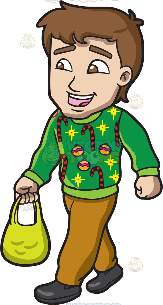 547x1024 A Friendly Man Wearing An Ugly Christmas Sweater Cartoon Clipart