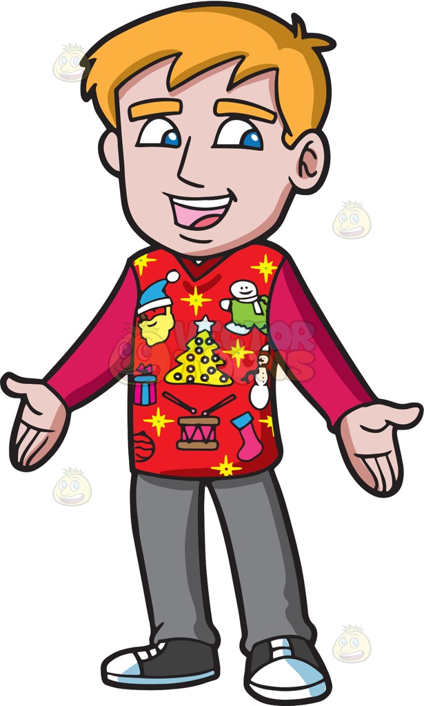 615x1024 A Happy Guy In An Ugly Christmas Sweater Cartoon Clipart