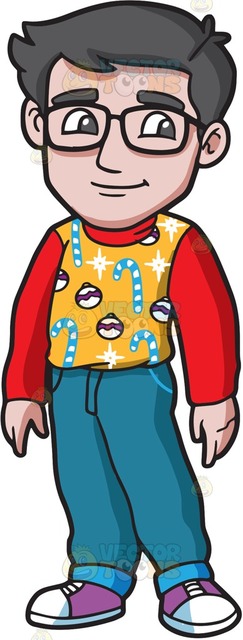 243x640 A Nerdy Guy In An Ugly Christmas Sweater Cartoon Clipart