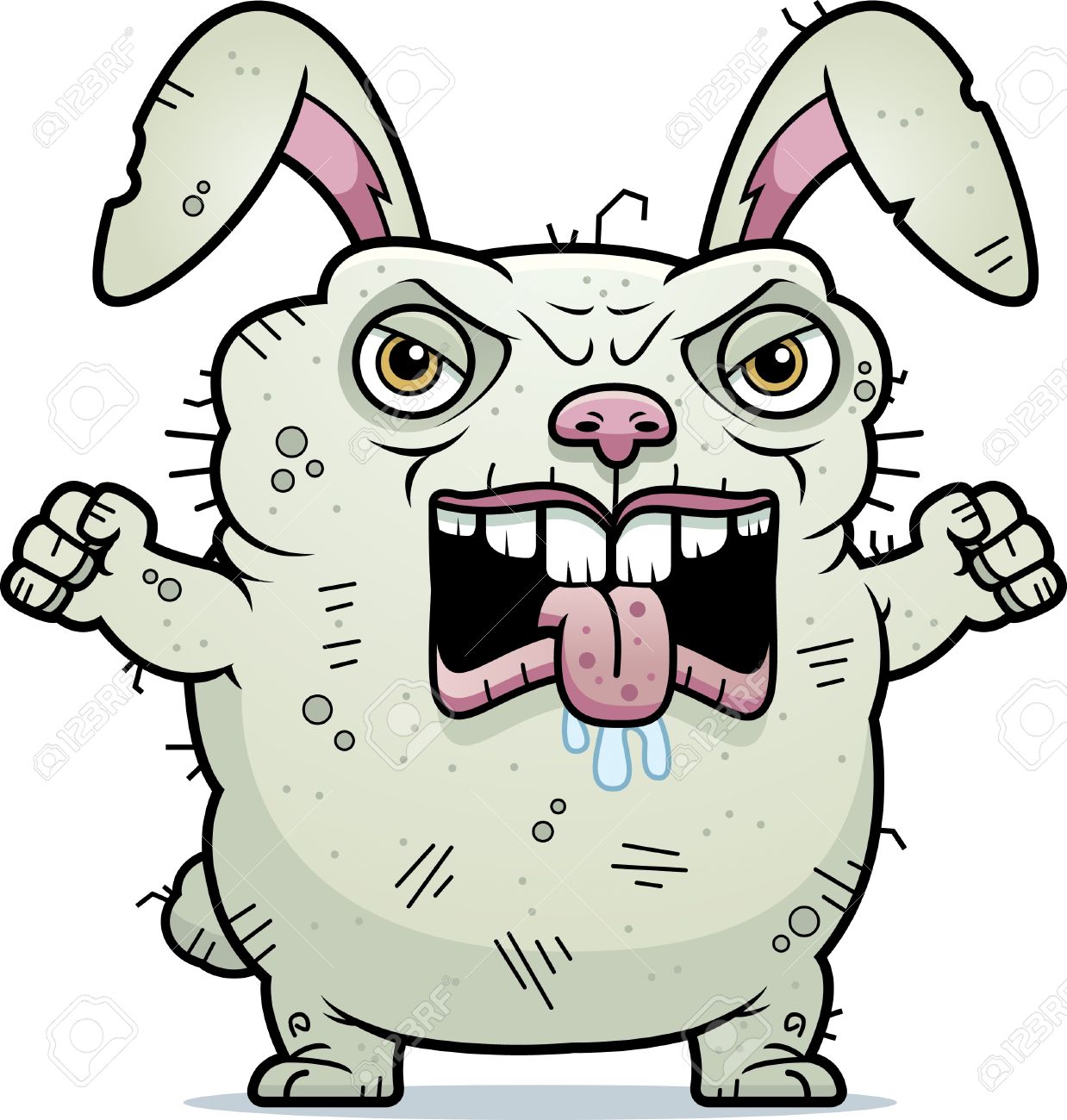 1238x1300 A Cartoon Illustration Of An Ugly Bunny Looking Angry. Royalty