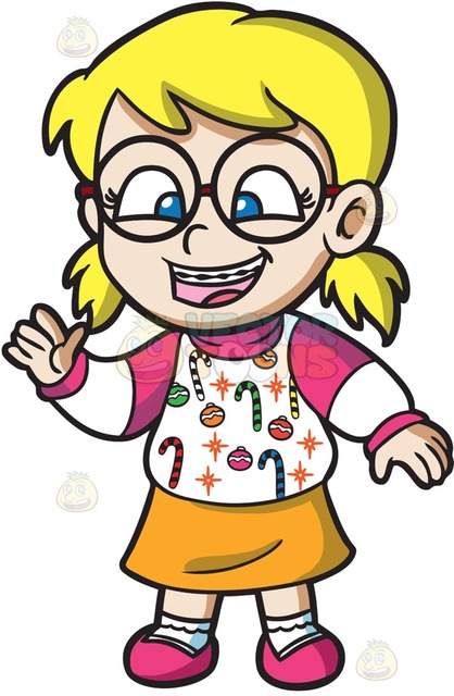 418x640 A Nerdy Girl In An Ugly Christmas Sweater Cartoon Clipart
