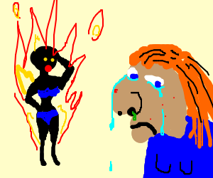 300x250 Hot Lady In A Bikini Poses In Front Of Ugly Girl (Drawing By