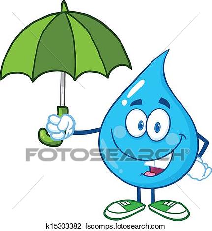 431x470 Clipart Of Smiling Water Drop With Umbrella K15303382