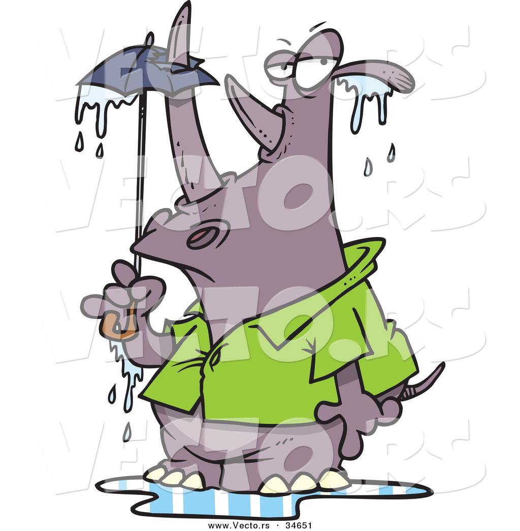 1024x1044 Vector Of A Big Cartoon Rhino Standing Under A Tiny Umbrella By