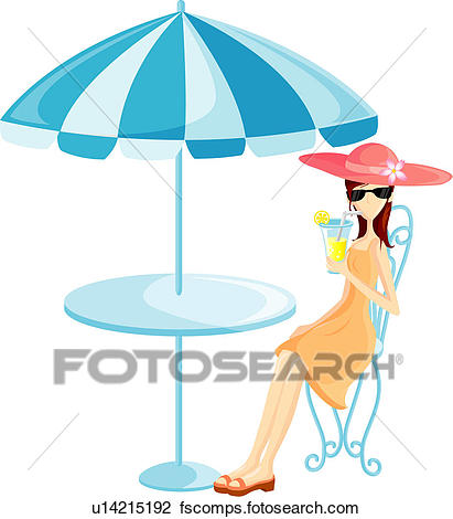 411x470 Clip Art Of Woman Sipping A Drink Under An Umbrella U14215192