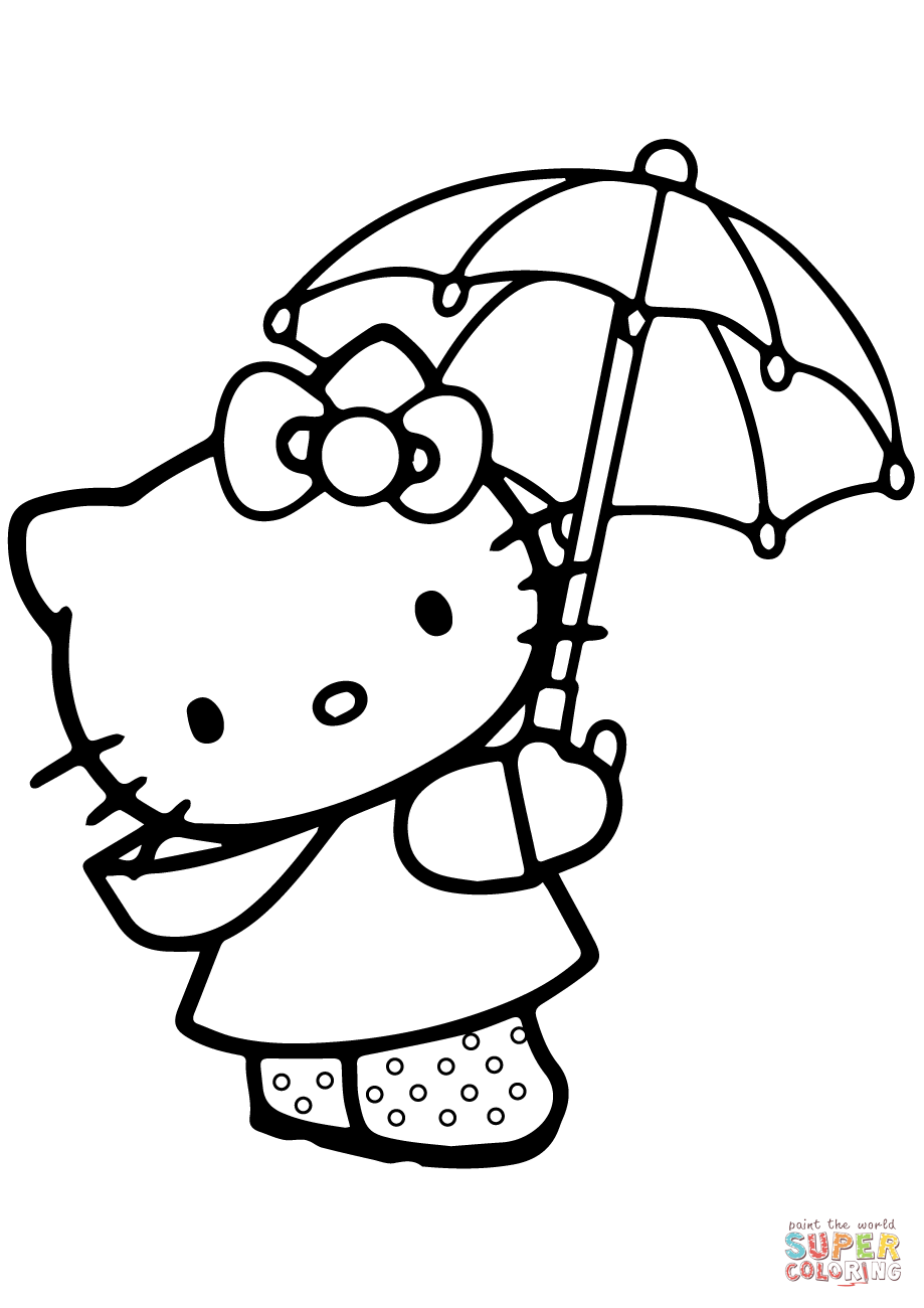 919x1300 Lovely Hello Kitty Under The Umbrella Coloring Page Free