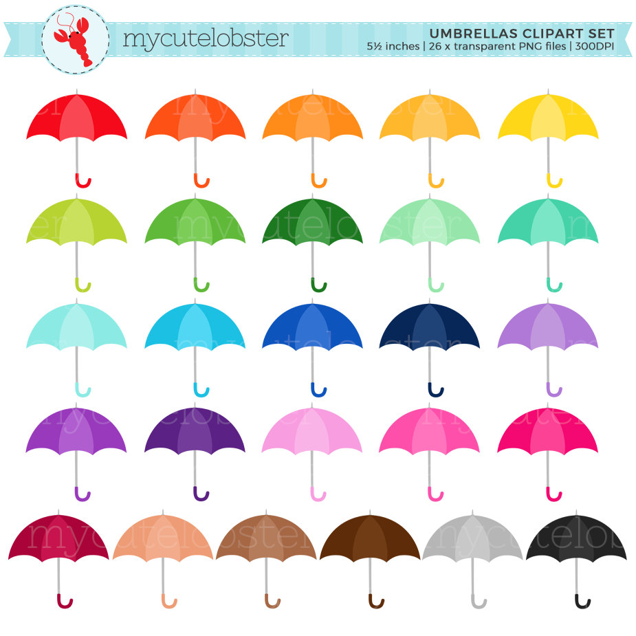 925x925 Rainbow Umbrellas Clipart Set