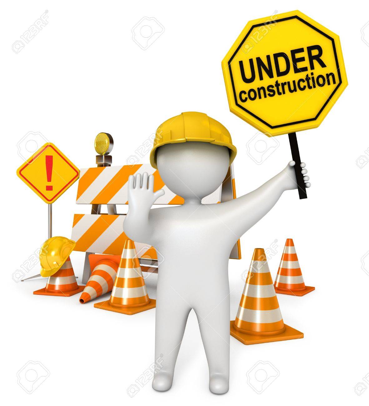 1182x1300 White People Holding A Stop Sign, Under Construction Barrier Stock