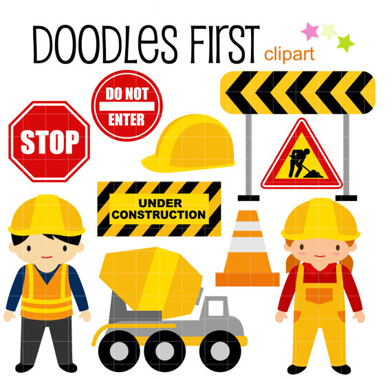 570x551 Construction Kids Digital Clip Art For Scrapbooking Card
