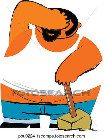 353x470 Drawings Of A Fat Man Holding A Sledge Hammer And Covering His