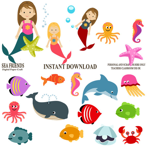 570x570 Mermaid Clipart, Ocean Clipart, Sea Clipart, Underwater Clipart