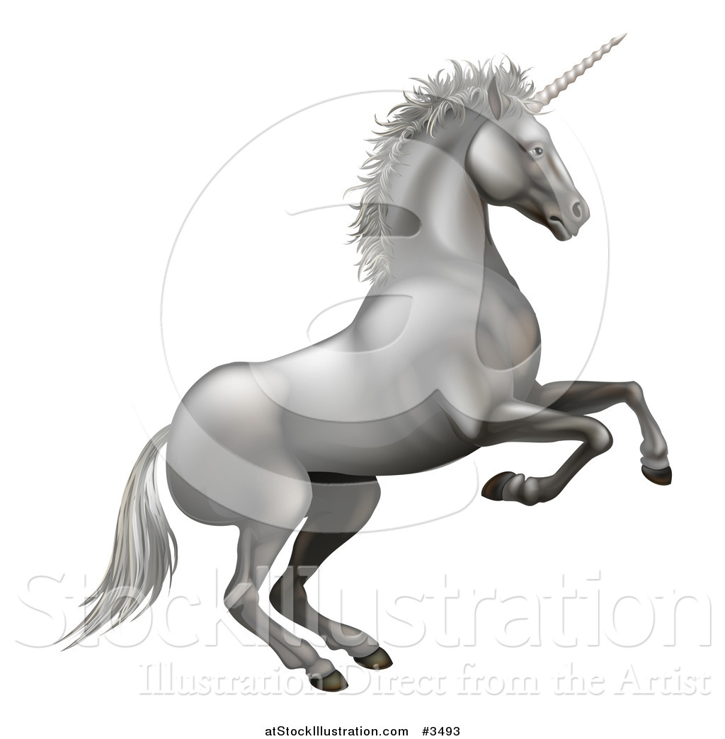 1024x1044 Vector Illustration Of A Rearing Silver Unicorn By