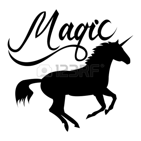 450x450 Unicorn Head Silhouette With Text. Inspirational Illustration
