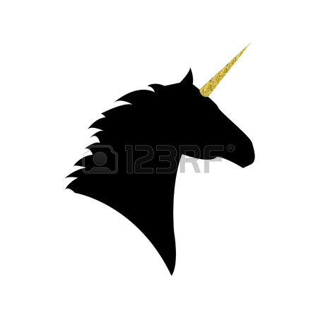 450x450 Unicorn Head With A Golden Horn Mythical Horse In Silhouette