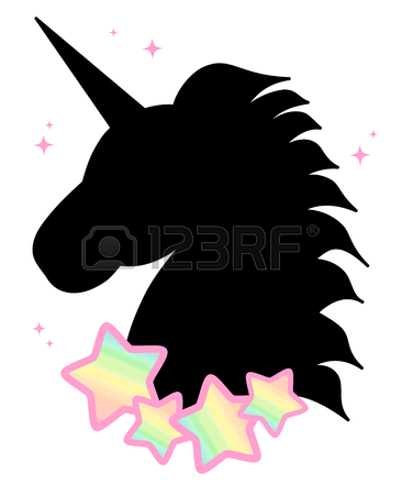 365x450 Cartoon Cute Black Unicorn Silhouette With Rainbow Stars Seamless