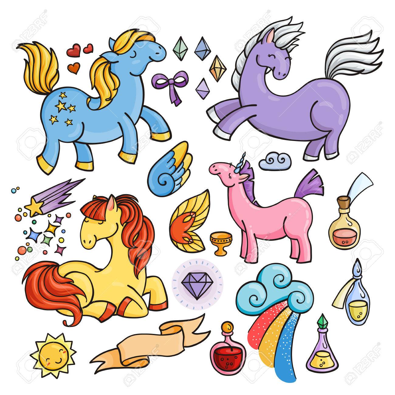 1300x1300 Magic Set Of Unicorns, Wings And Potions. Pony Collection. Royalty