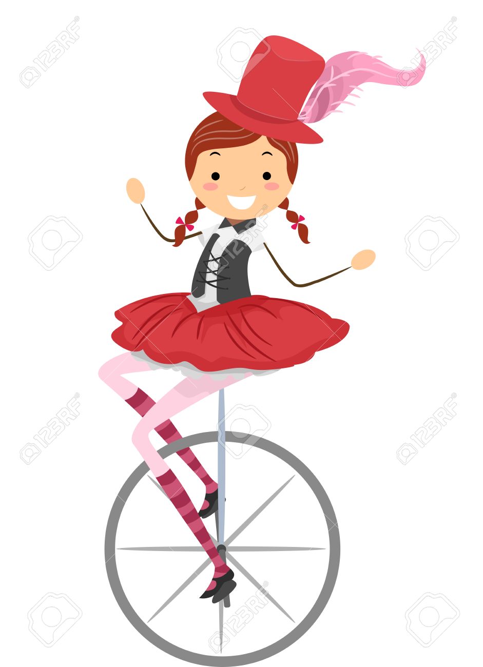 941x1300 Illustration Of A Female Circus Performer Riding A Unicycle Stock