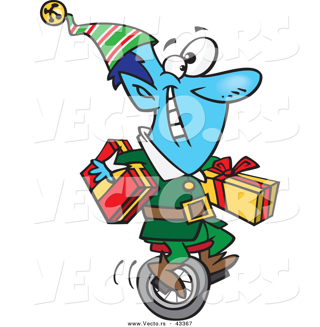 1024x1044 Vector Of A Happy Cartoon Blue Christmas Elf Transporting Wrapped