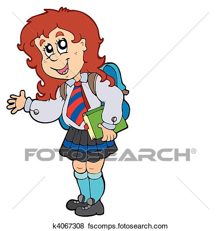 450x470 Clip Art Of Cartoon Girl In School Uniform K4067308