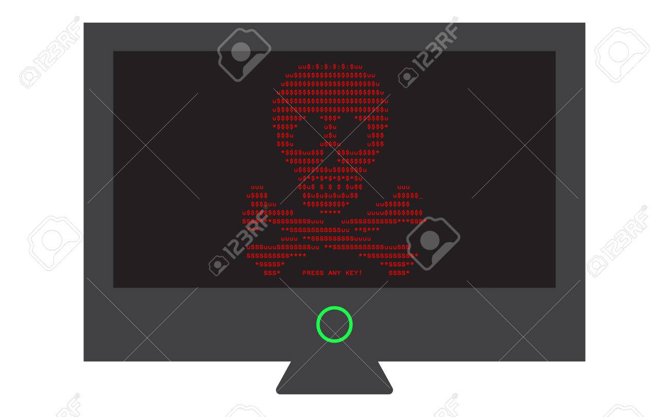 1300x812 Virus Attack On Computer Monitor Screen, Urgent Shutdown, Vector
