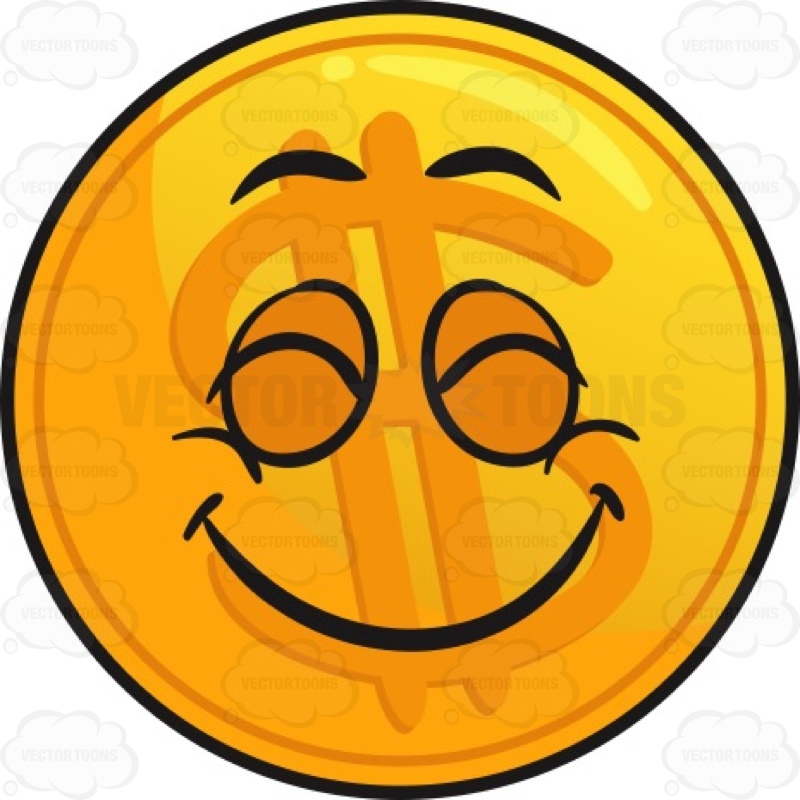 800x800 Pleasantly Contented Golden Coin Emoji Cartoon Clipart