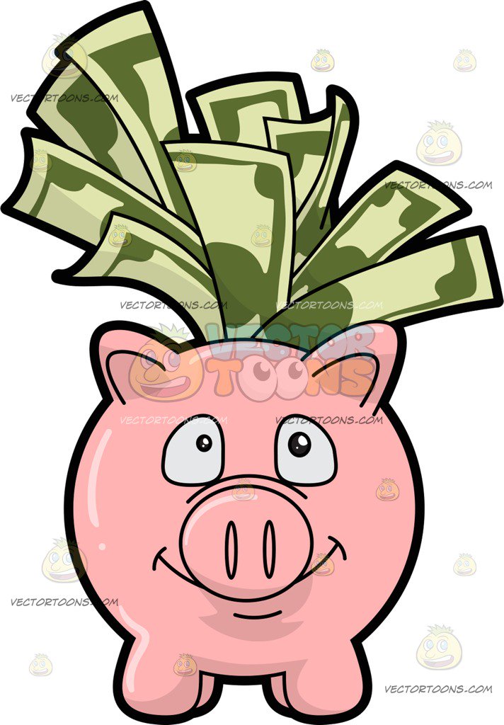 712x1024 A Piggy Bank Filled With Dollar Bills Cartoon Clipart
