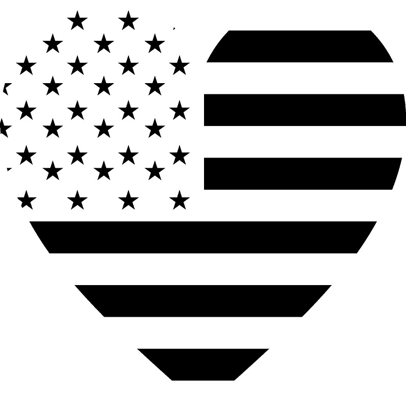 796x800 American Flag, Reverse Heart On Black, Stars Amp Stripes, Pure