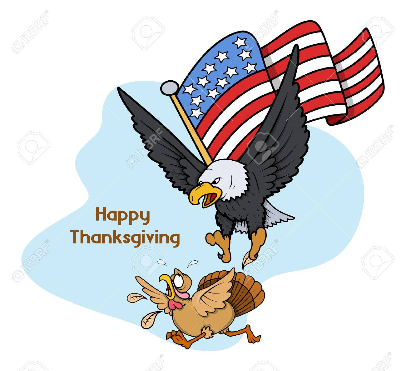 1300x1187 Eagle Hunting Turkey Bird With Usa Flag Vector Royalty Free