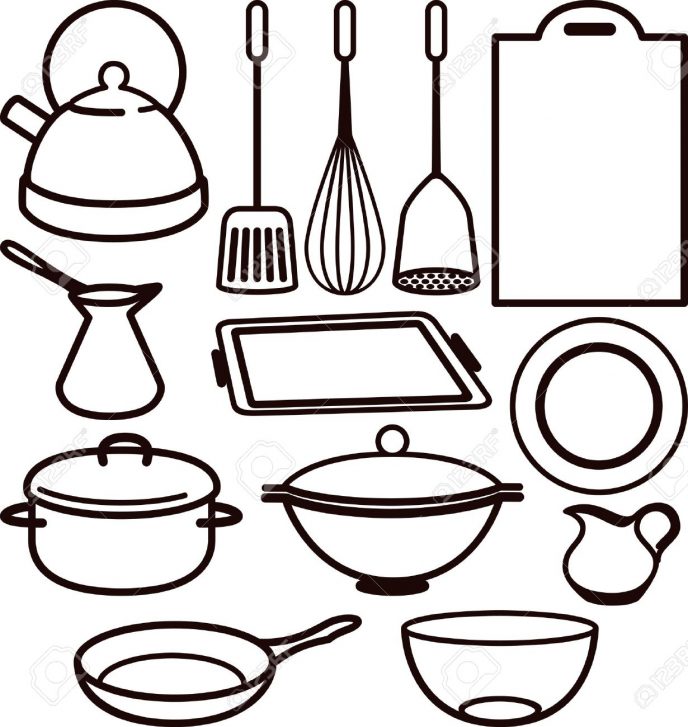 688x727 Kitchen Stunning Kitchen Utensils Clipart Black And White Vector