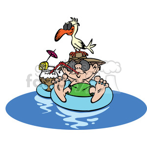 300x300 Royalty Free Cartoon Guy Floating On Rubber Tube Vacation 387854