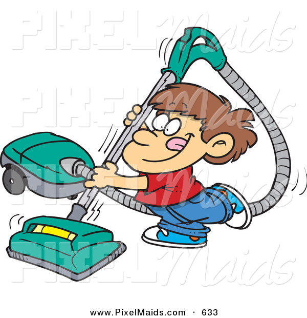 600x620 Clipart Of A Happy Boy Using A Big Vacuum By Toonaday