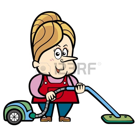 450x450 Cartoon Housewife With A Vacuum Cleaner Royalty Free Cliparts