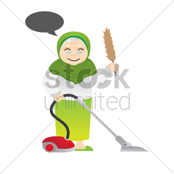 600x600 Muslim Woman With Vacuum Cleaner Vector Image