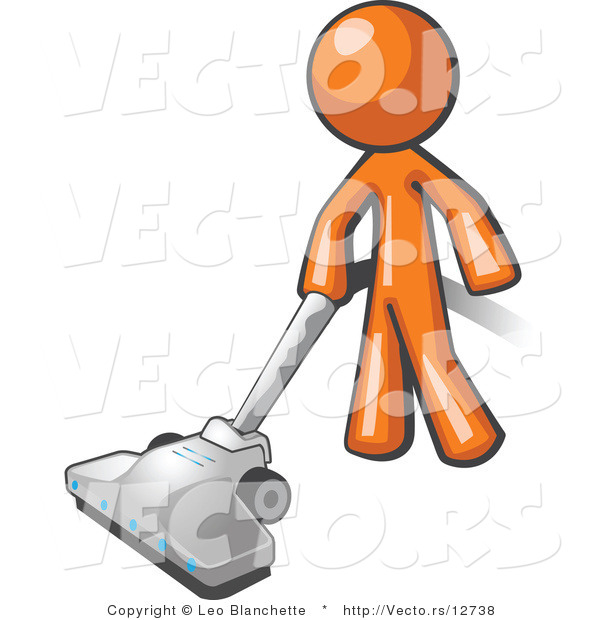 600x620 Vector Of Orange Guy Cleaning With A Canister Vacuum By Leo