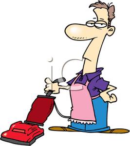 267x300 Art Image A Man Wearing An Apron Pushing A Vacuum Cleaner