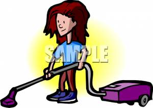 300x213 Woman Pushing A Vacuum Cleaner Clip Art Image