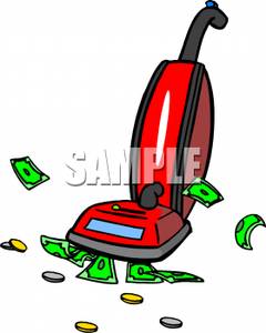 240x300 Free Clipart Image A Red Vacuum Cleaner Sucking Up Money