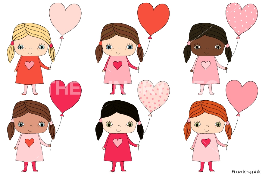870x579 Cute Girls Clipart, Kawaii Girl Clip Art Set, Valentine Clipart