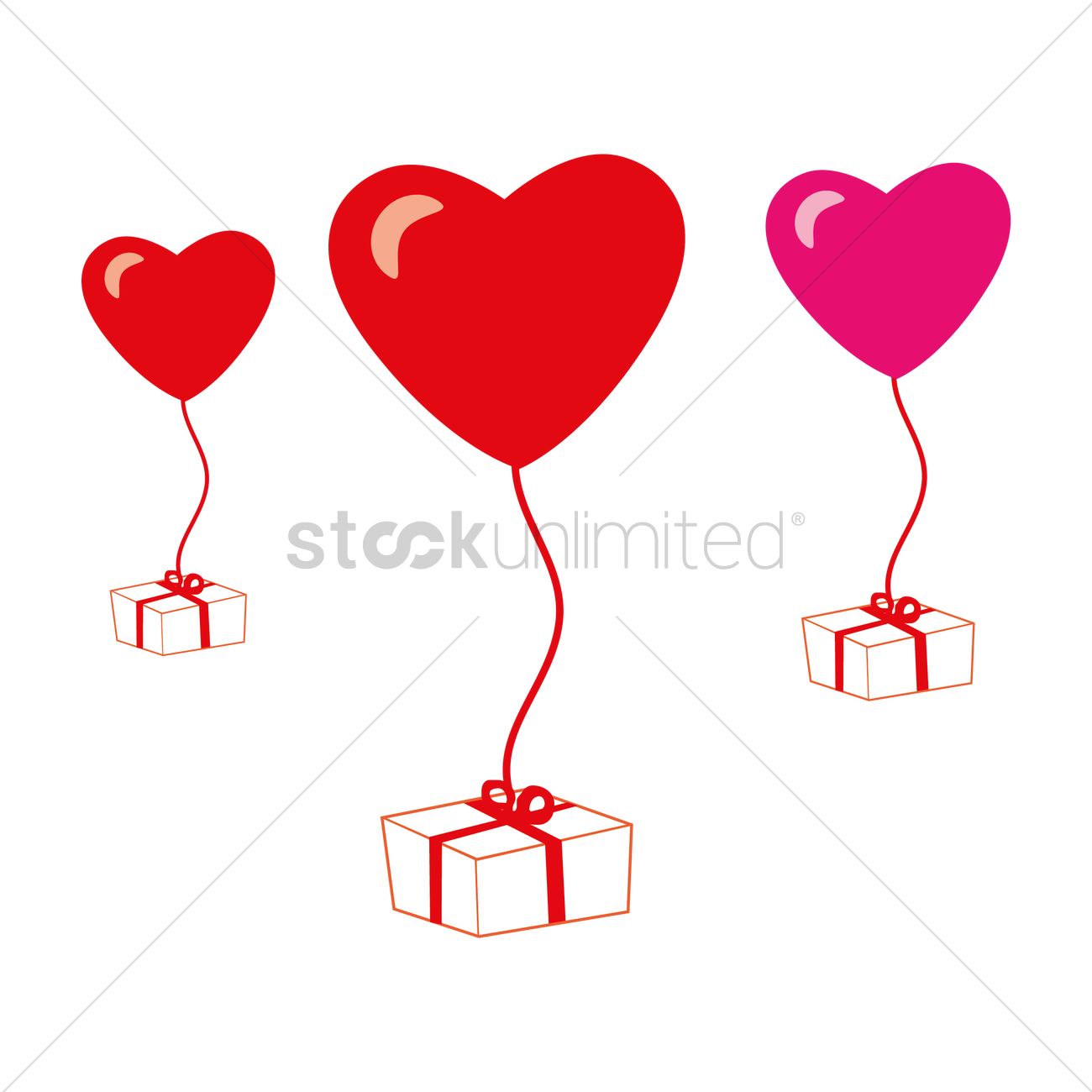 1300x1300 Heart Shaped Balloons Tied To A Gift Box Vector Image