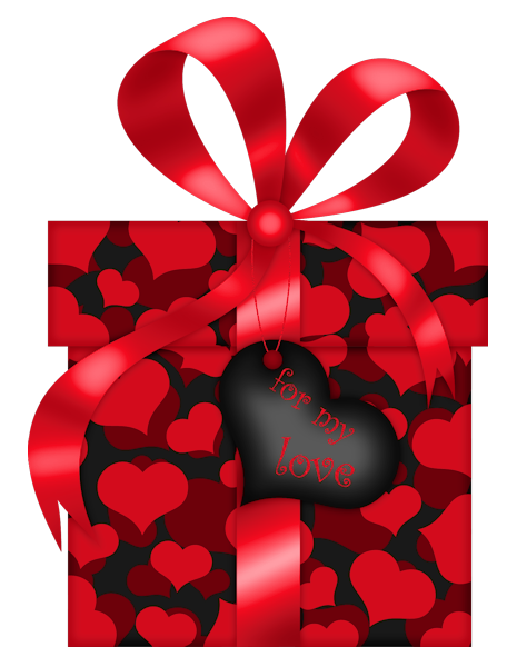 465x600 Valentines Day Red And Black Gift With Hearts Png Clipart Picture