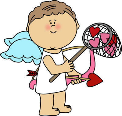 400x381 Cupid Catching Valentine Hearts Clip Art