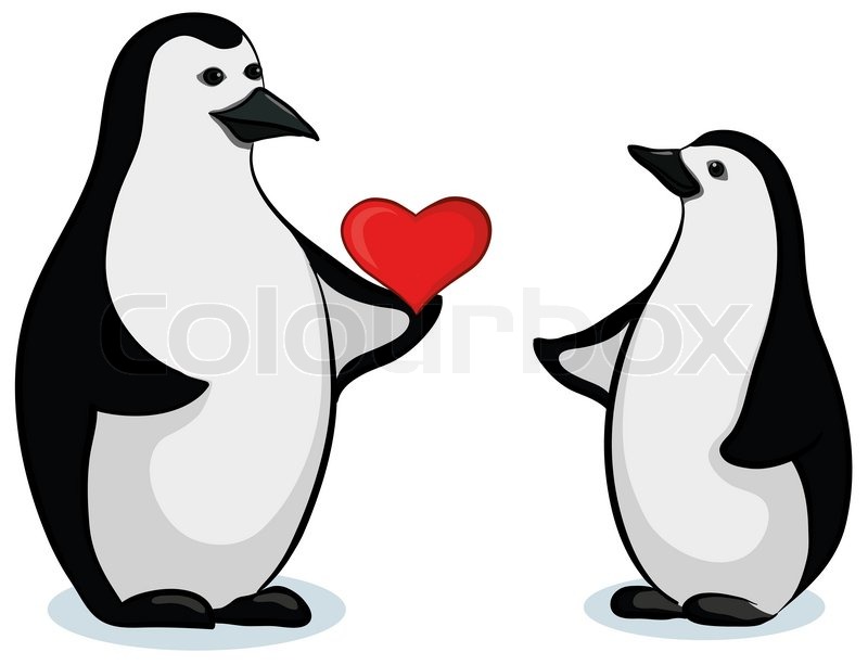 800x613 Antarctic Black And White Emperor Penguins With Valentine Red